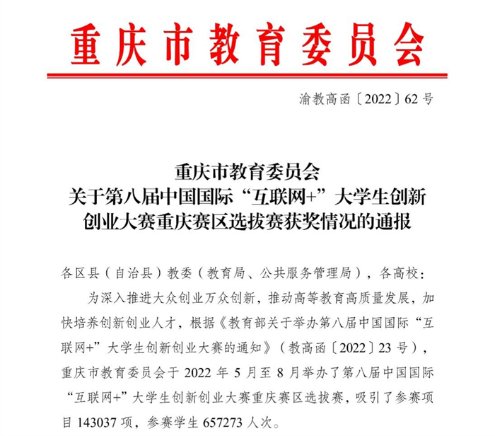 重庆城科在第八届中国国际“互联网＋”大学生创新创业大赛（重庆赛区）中喜获佳绩
